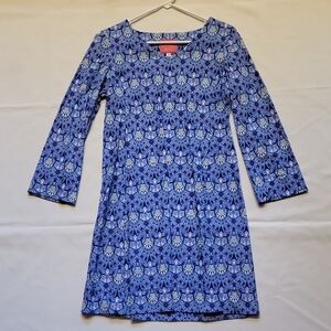 Gingy V-Neck Dress in Blue and White Floral